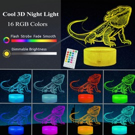 POSSHE Bearded Dragon Night Light, Bearded Dragon Gifts, 3D Illusion Night Light with 16 Colors Changing, Remote Control with Timer, Kids Room Decoration for Holiday Birthday Christmas