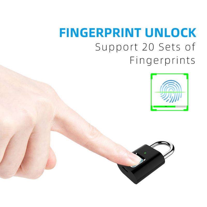 Smart Keyless Fingerprint Padlock Waterproof Biometric Prevent Theft Rechargeable USB