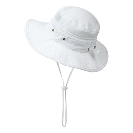 YAMEIZE Baby Kids Bucket Sun Hat - Wide Brim Mesh Girls Sun Hat UPF50+ with Adjustable Strap Summer Beach for 4-8 Years White