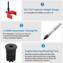 VIKKSAER Automatic Timing Pin, Replacement for Caterpillar J-42083, w/ 9U-7227 Injector Height Adjustment Tool & Engine Barring Socket, Replacement for CAT 3406E, C-15 & C-16