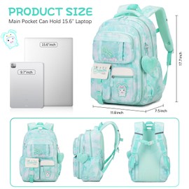 Jafeton Backpacks for Girls, Girls Backpack with Insulated Lunch Box and Pencil Case for Kids Teens Elementary Middle High School Student, Cute Bow School Bag Travel Daypacks Book Bag Set (Green)