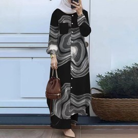 ODIZLI Plus Size Muslim Dress for Women Abayas Dubai Prayer Dress Eid Outfits for Women with Pants Ethnic Shirts Dress for Women Islamic Eid Ramadan Abaya Dress for Women Dubai Kaftan Black Print S