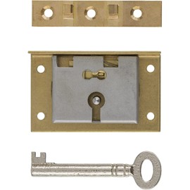 Medium Brass Half Mortise Chest or Box Lock w/ Skeleton Key | S-9 (with One Key)