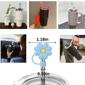 5 Pcs Straw Covers Silicone Straw Cover Cap Cute Flower Straw Toppers for 10mm Straws Compatible with 30&40 Oz Tumbler