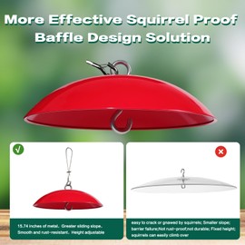 Squirrel Baffle for Bird Feeders,15.7-inch Metal Dome,Squirrel Proof, Weather Shield, with Suspension Wire Rope and Snap Hook for Bird Feeder Pole, Shepherd's Hook,Trees,1 Pack (Red)