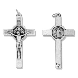 Caritas et Fides Pack of 5 - Saint Benedict Crucifixes (2.125", Silver Oxidized), Made in Italy - Crucifix for Rosary Making and Necklaces