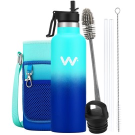 WEREWOLVES Insulated Water Bottle with Straw Lid & Handle Lid, Stainless Steel Water Bottle with Carrier Bag Holder, Reusable Vacuum Narrow Mouth Leak-Proof Bottle for Biking