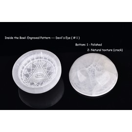 AMOYSTONE 4" Round Selenite Stone Bowl Dish Hand Carved Demon Eye #1 Crystal Charging Station Healing Bowl