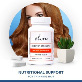 Elon R3 Extra Strength for Hair Growth - Supplements for Women to Grow Thicker, Fuller Hair, Advanced Formula with 5000 mcg Biotin Per Serving & Collagen, 60 Count (Pack of 3)