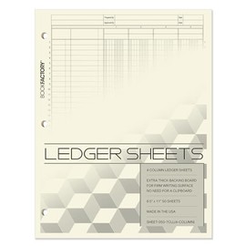 BookFactory Ledger Sheets / 4 Column Accounting Ledger Columnar (Four Columns) Loose Paper - 8.5'' x 11'', 50 Pages, Loose Leaf Sheet Format (Made in USA)