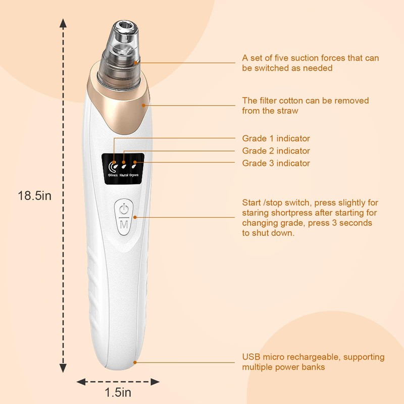 IGEAIIE Blackhead Remover Vacuum, Pore Vacuum with 5 Replaceable Suction
