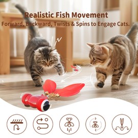 KiTiFISH 【2025 Upgrade】 Interactive Cat Toy, Automatic Fish Toy with Motion Activation, USB Rechargeable, Fast Rolling on Thin Carpet, Fun Exercise Toy for Indoor Cats, Durable Feather Tail and Bell