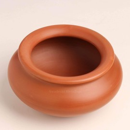 Swadeshi Blessings Exclusive Range Unglazed Earthen Dahi Handi/Curd Pot/Mitti Handi/Clay Pot with Lid, Also for Serving (with Natural White Firing Shade) (Red Traditional 1.3 Litres)