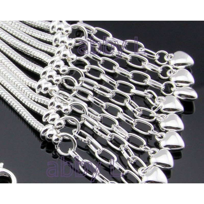 Yeshan 5pcs Women Silver Plated Snake Chain Charm Bracelet Starter