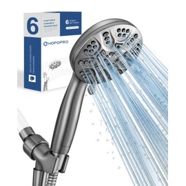6-Mode High Pressure Handheld Shower Head Set, Consumer Reports Recommended HOPOPRO High Flow Hand Held Showerhead with 59 Inch Hose Bracket Teflon Tape Rubber Washers