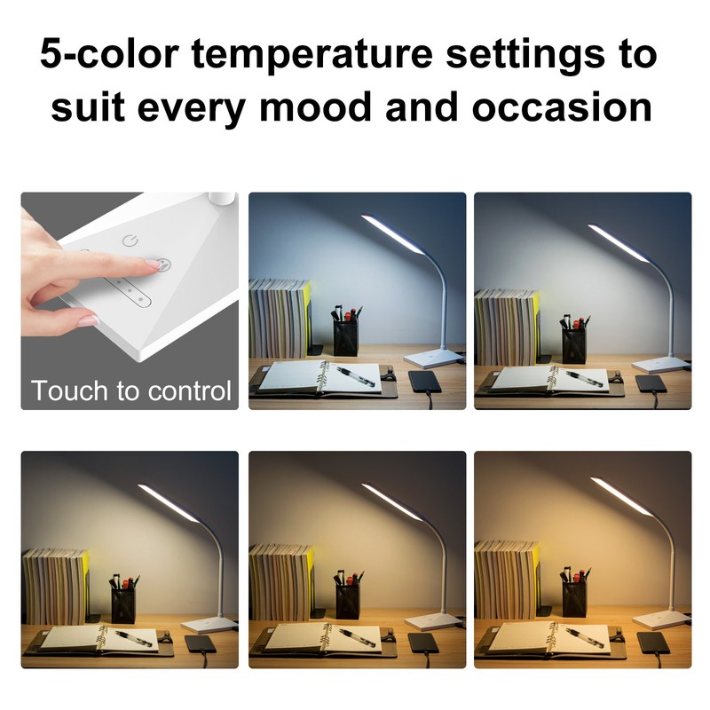RAOYI LED Desk Lamp, 12W Dimmable Table Lamp Eye-Caring Reading
