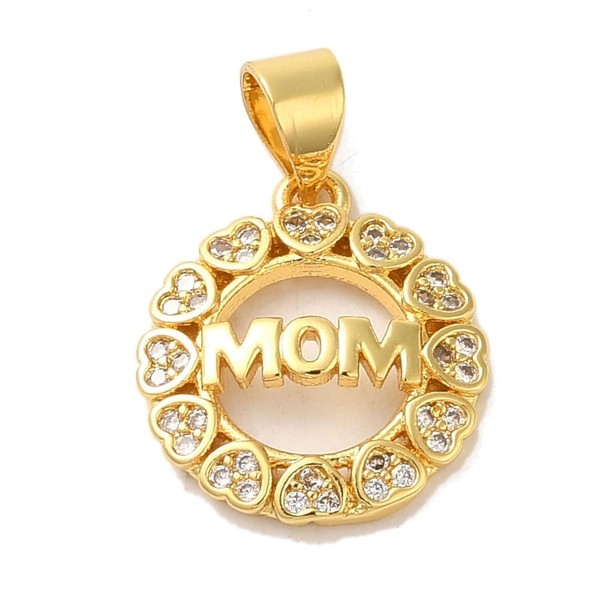Clotiry 10Pcs Brass Round with Word MOM Micro Pave Cubic