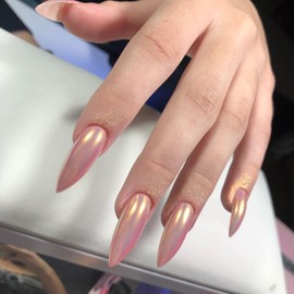 24PCS Press on Nails Long Coffin Shape Designs Acrylic Nails,Fake False Nails with Nail Glue for Women Girls Stick on Nails (Pink Aurora L-10)