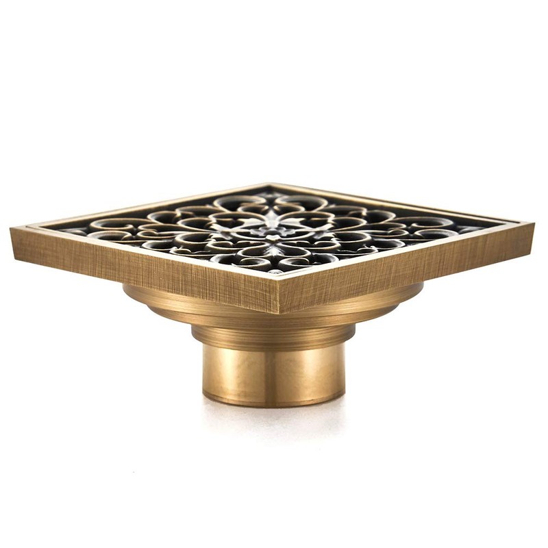 KUNGYO Vintage Bathroom Floor Drain Flower Carved with Brass -