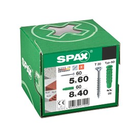 SPAX 5000001200025 Dowel Screw Set Diameter 8 x 120 Pieces, Expansion Dowel Type SD 8 x 40, Universal Screw 5 x 60, WIROX A9J, T-Star Plus T20, for Mounting in Concrete, Solid Stone, Perforated Stone