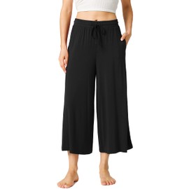 LazyCozy Women's Bamboo-Derived Viscose Capri Pajama Pants, Casual Wide Leg Lounge Pants Pajama Bottoms, Black, Small