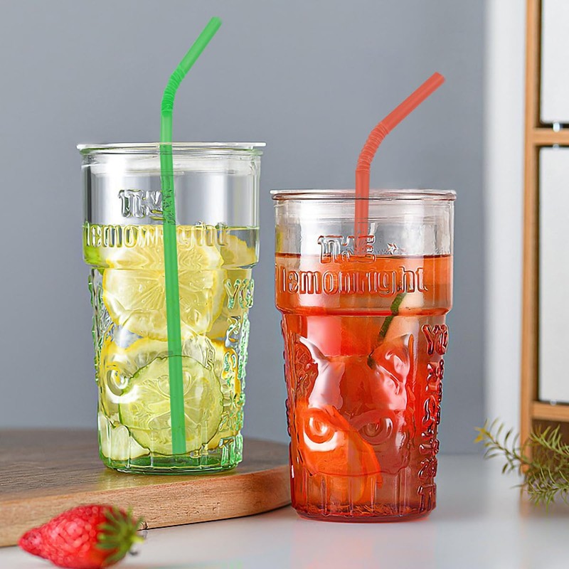 YAOSHENG 200pcs Blue Straw 8.26" x 0.2"Solid Colors Flexible Drinking