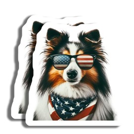 2-Pack Dog with Sunglasses Stickers - American Flag Bandana Decals - Cool Dog Stickers - 5-Inch - PLDFS08976