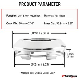 RhinoTuning Set of 4 60 mm Wheel Trims OD 60 mm ID 56 mm Hub Caps Wheel Hub Covers Alloy Hub Covers Compatible with Work Meister (Silver)