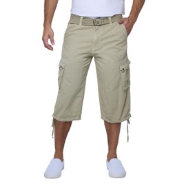 X RAY Men's Belted Long Cargo Shorts for Men, Below Knee Length Mens Cargo Shorts, 3/4 Pants (Big and Tall Shorts for Men) Stone 44