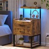 VIAGDO Nightstand with Charging Station and LED Lights, Rustic Brown