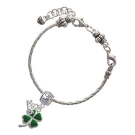 Delight Jewelry Silvertone Green Four Leaf Clover with Heart Leaves - I Love You/Love You More Charm Beads (Set of 2)