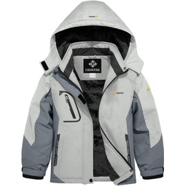 GEMYSE Girl's Waterproof Ski Snow Jacket Fleece Windproof Winter Jacket with Hood (Dark and Mineral Gray,6/7)