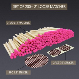 Thankful Greetings Bold Pink Tip 2" Safety Matches | Set of 200+ Bulk Artisan Matchsticks with Striker Stickers | Sweet & Adorable | Decorative & Unique | Life is Too Short for Boring Matches!