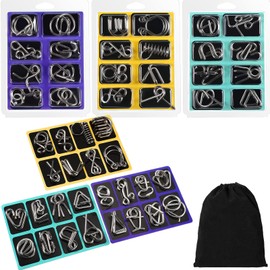 Poen 48 Pcs Metal Puzzles for Adults Brain Game Disentanglement Puzzles Hanayama Brain Teaser Puzzle with Pouch Unlock Interlocking Toy Game IQ Magic Trick Metal PuzzleToy Gift