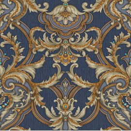 DacaiCloth Vintage Damask Peel and Stick Wallpaper, Purple and Gold, Self-Adhesive Removable, 44 cm x 300 cm