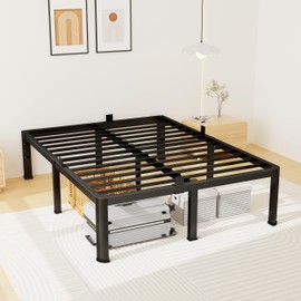 Superay 16 Inch King Size Metal Platform Bed Frame with Round Corners, Storage Space Under High Bed Frame-Heavy Duty Steel Slats Support, Noise Free - Easy Assembly - No Box Spring Needed