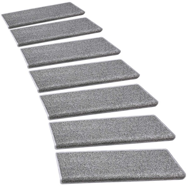 PURE ERA Bullnose Carpet Stair Treads Set Tape Free Non-Slip Indoor Stair Protectors Pet Friendly Rugs Covers Soft Skid Resistant Washable Reusable 9.5" x 30"x1.2" (14 Pieces, Gray)