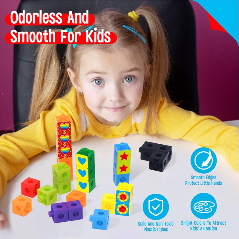 100 Math Linking Cubes, Math Cubes with 320 Reusable Stickers