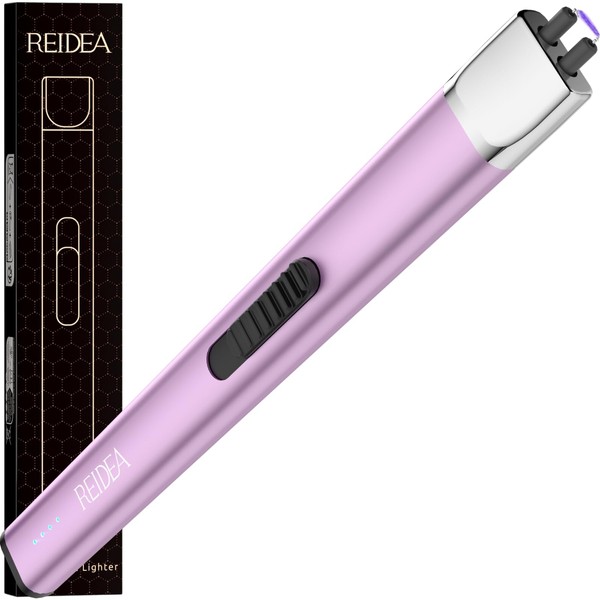 REIDEA Lighter Electronic Candle Lighter USB Rechargeable with Security Lock, Windproof Fast Heat Sinking, Non-Slip Switch Electronic Lighter for Candle, Grill, Camping (Lavender Purple)