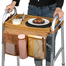 Walker Tray for Folding Walker, Handmade Rattan Trays for Walkers for Seniors Detachable with Cup Holder,Walker Trays for Rolling Folding Walker,Walker Accessories for Elderly