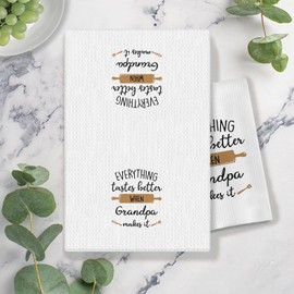 COWEB Grandpa Kitchen Towels, Best Grandpa Gifts for Father's Day Birthday Dish Tea Towels for Kitchen Decor, Grandfather Gifts from Grandkids Decorative Hand Towels, 16x24 Inch