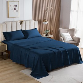 HENGWEITEXT 18 Inch Twin Sheets Deep Pocket,4 Piece Sheet Set Breathable and Cooling,Microfiber Sheet Set Deep Pocket,Wrinkle Free Shrinkage & Fade Resistant,(Sailor Blue)