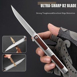 Cuchillo de bolsillo para hombres, cuchillo plegable con clip, con hoja de acero D2, bloqueo de seguridad, cuchillo afilado para táctica al aire libre, supervivencia, camping, caza, pesca