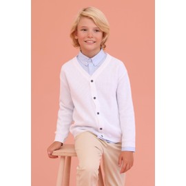Lilax Little Boys Basic Long Sleeve V-Neck Classic Knit Cardigan Sweater 4T White