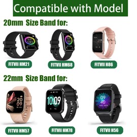 Compatible for FITVII Fitness Tracker Bands, 20mm, 22mm Stretch Elastics Nylon Adjustable Replacement Strap Accessories Compatible for FITVII HM57, HM78, HM68, HM21, H56, H86 Smart Watch Fitness Tracker (Black, 22mm size band)
