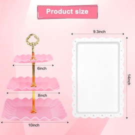 5 Pcs Dessert Display Stands, 2pcs Dessert Stands 3 Pcs Tray, Pink Dessert Display Stands, Treat Table Displays Set for Wedding Baby Shower Tea Party, Ease of Cleaning and Assembly