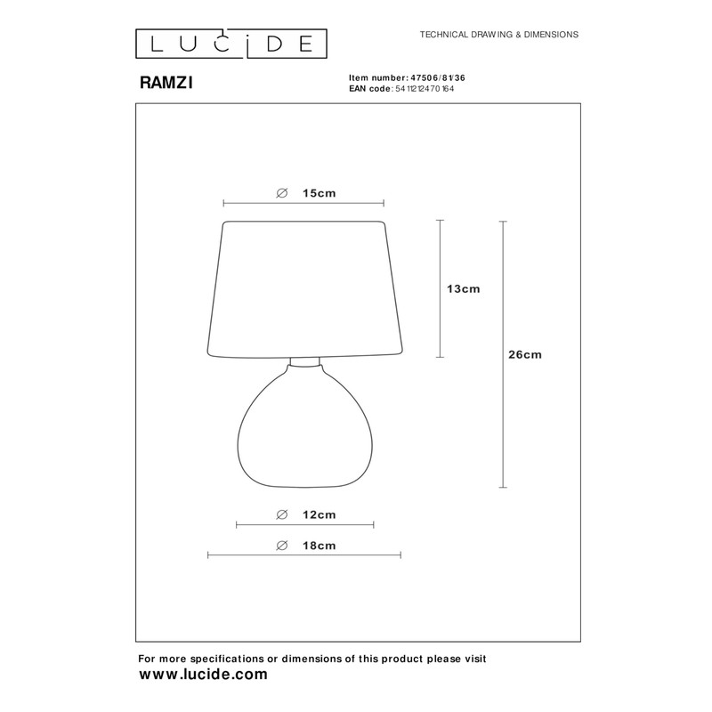 Lucide RAMZI - Table Lamp - Grey