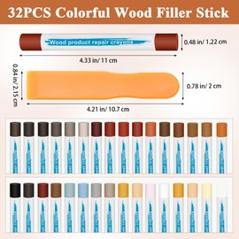 Anglekai 32PCS Furniture Repair Kit Wood Markers, Colorful Wood Filler Stick Floor Scratch Kits, Wooden Repair Wax Crayons Wax Sticks for Repairing Scratches