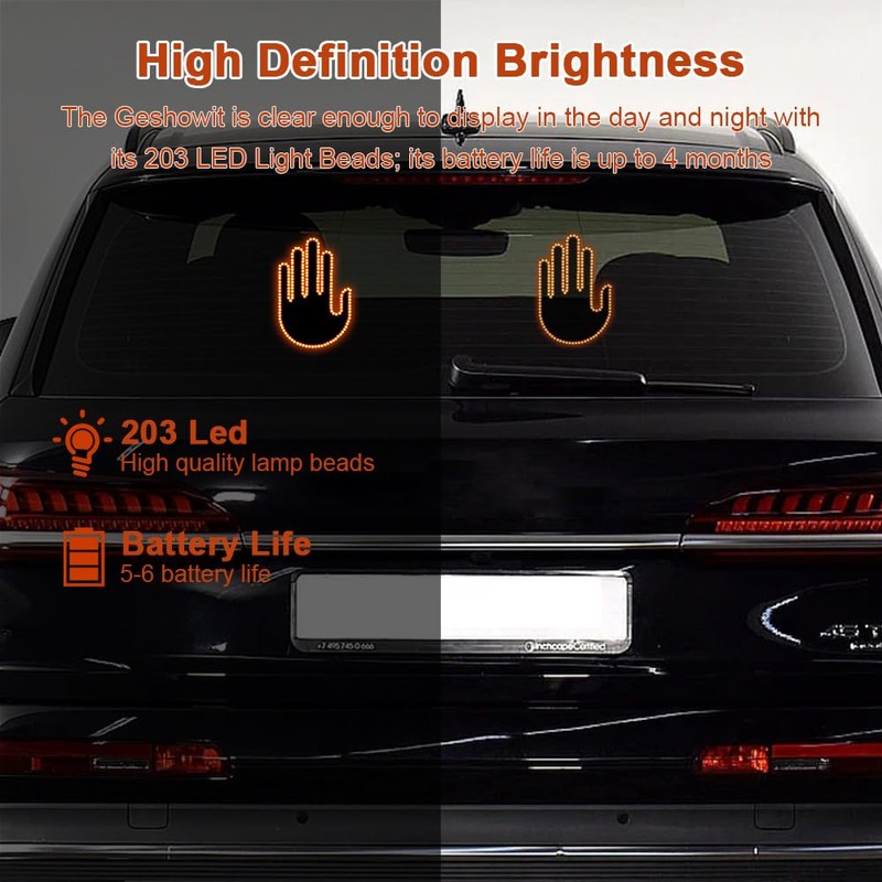 Car Finger Light with Remote Control, Funny LED Gesture Hand