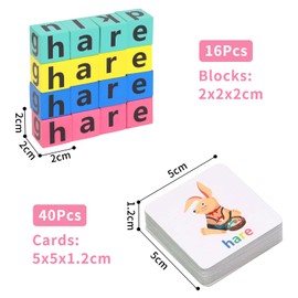 PEAKTOP Letter Matching Game, Letter Game with Flashcards, Wooden Reading Blocks, Wooden Spelling Games, Early Alphabetic Games for Children from 3 Years